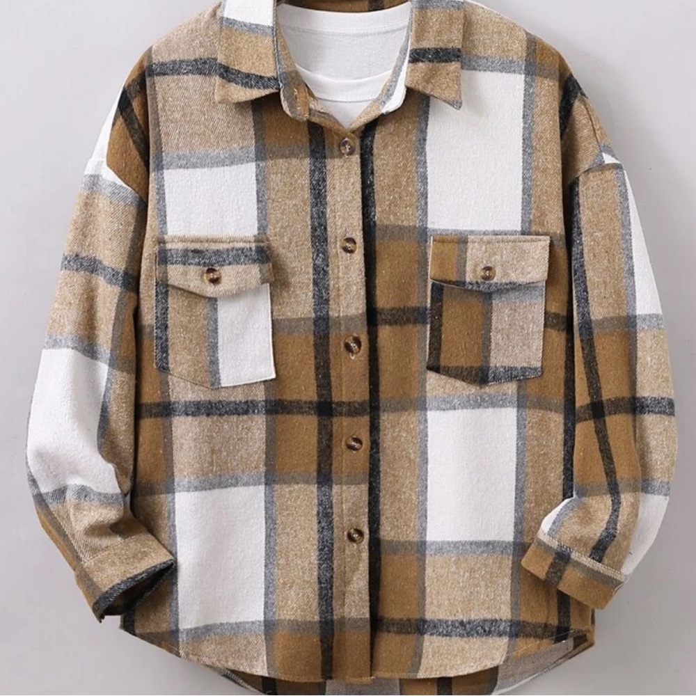Plus Size Plaid Print Pocket Front Drop Shoulder Shirt